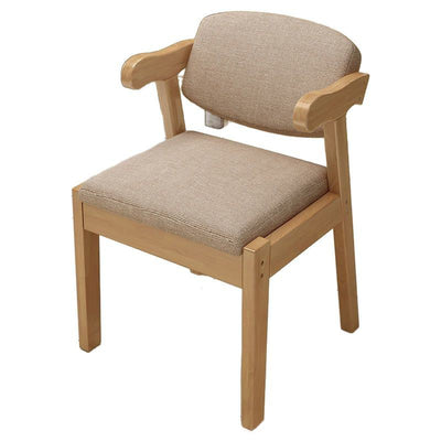 Contemporary Scandinavian Rubberwood Cotton-Linen Microfiber Leather Curved Square Dining Chair Backrest Armrests For Dining Room