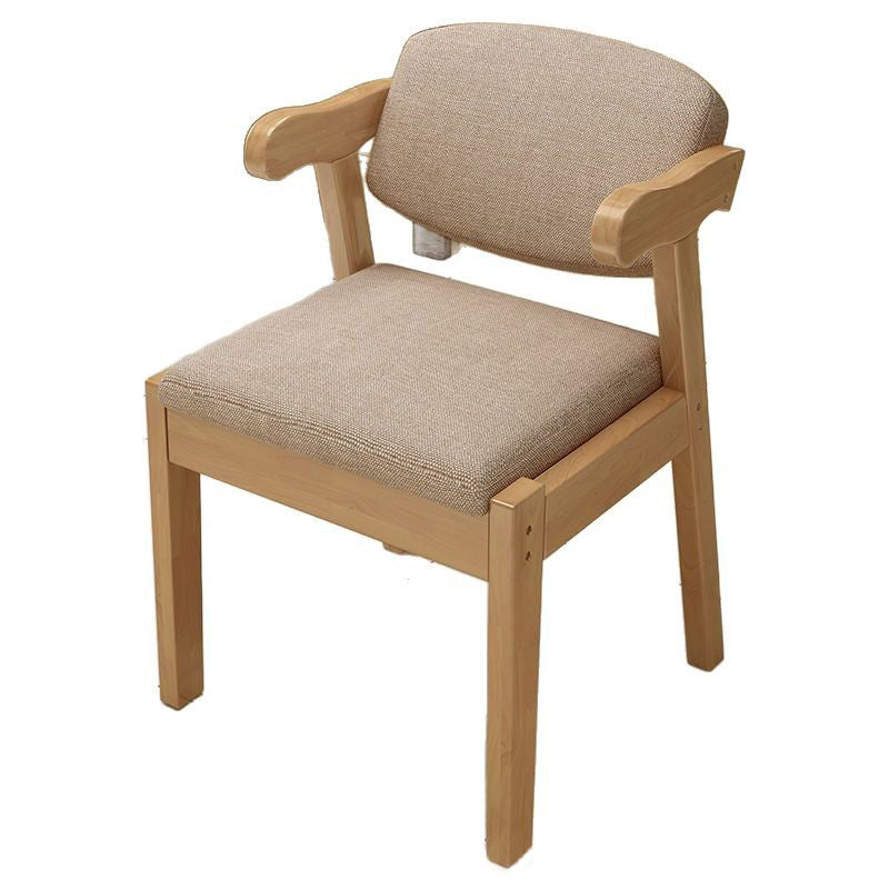 Contemporary Scandinavian Rubberwood Cotton-Linen Microfiber Leather Curved Square Dining Chair Backrest Armrests For Dining Room