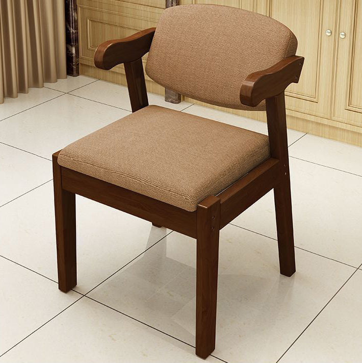 Contemporary Scandinavian Rubberwood Cotton-Linen Microfiber Leather Curved Square Dining Chair Backrest Armrests For Dining Room