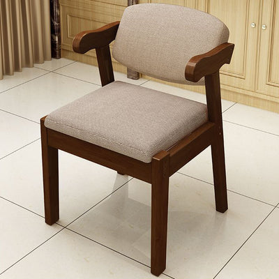 Contemporary Scandinavian Rubberwood Cotton-Linen Microfiber Leather Curved Square Dining Chair Backrest Armrests For Dining Room