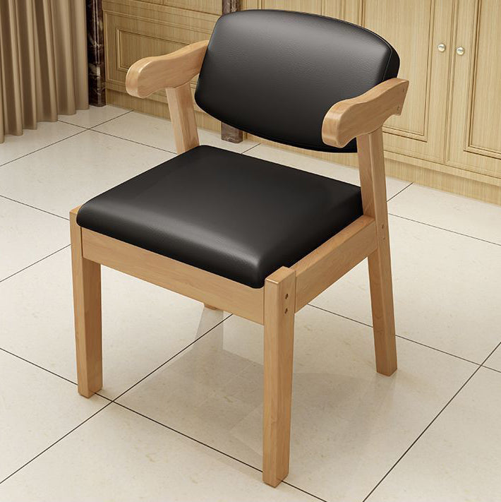 Contemporary Scandinavian Rubberwood Cotton-Linen Microfiber Leather Curved Square Dining Chair Backrest Armrests For Dining Room