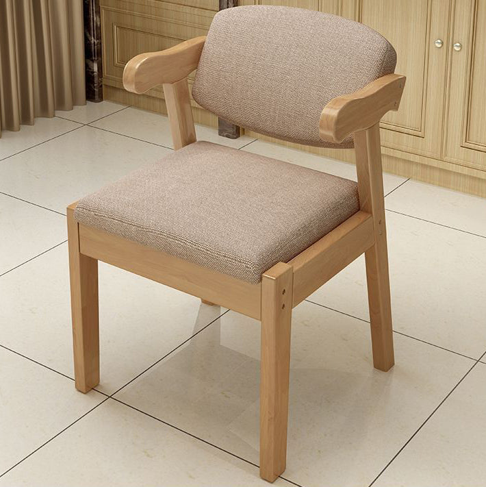 Contemporary Scandinavian Rubberwood Cotton-Linen Microfiber Leather Curved Square Dining Chair Backrest Armrests For Dining Room
