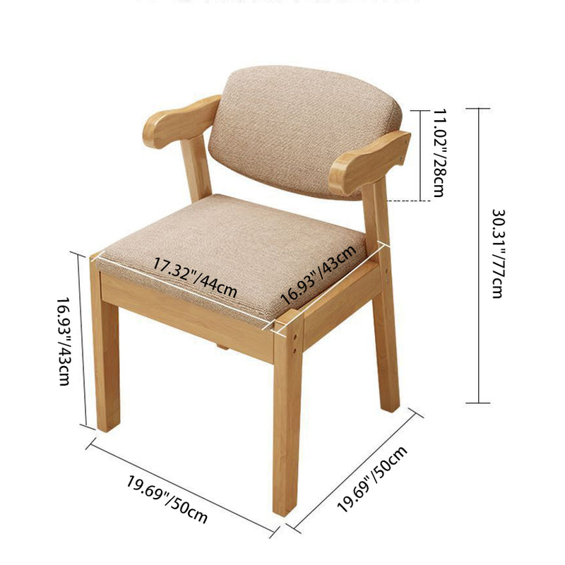 Contemporary Scandinavian Rubberwood Cotton-Linen Microfiber Leather Curved Square Dining Chair Backrest Armrests For Dining Room