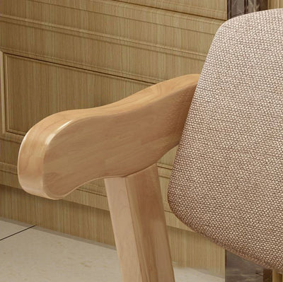 Contemporary Scandinavian Rubberwood Cotton-Linen Microfiber Leather Curved Square Dining Chair Backrest Armrests For Dining Room