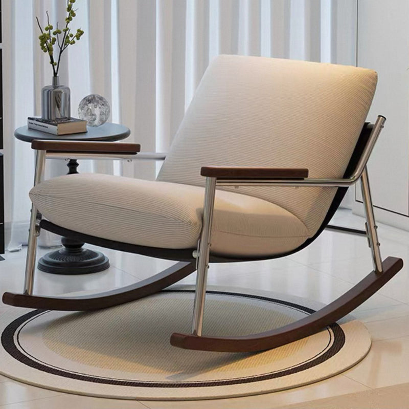 Contemporary Scandinavian Corduroy Metal Solid Wood Curved Square Rocking Chair With Backrest Armrests For Living Room