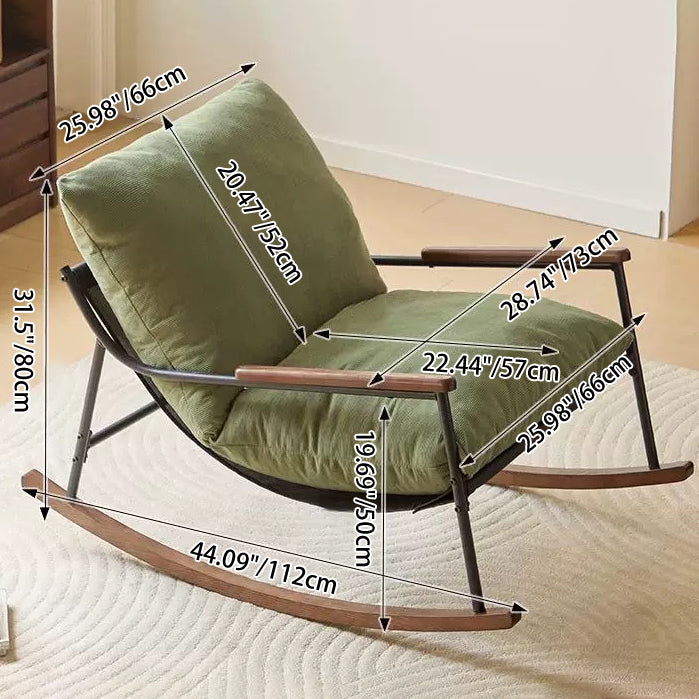 Contemporary Scandinavian Corduroy Metal Solid Wood Curved Square Rocking Chair With Backrest Armrests For Living Room
