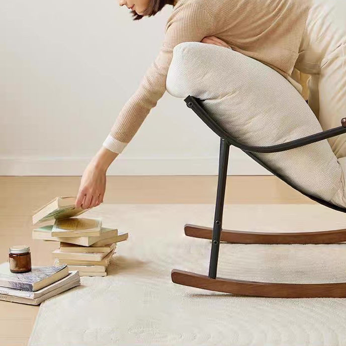 Contemporary Scandinavian Corduroy Metal Solid Wood Curved Square Rocking Chair With Backrest Armrests For Living Room