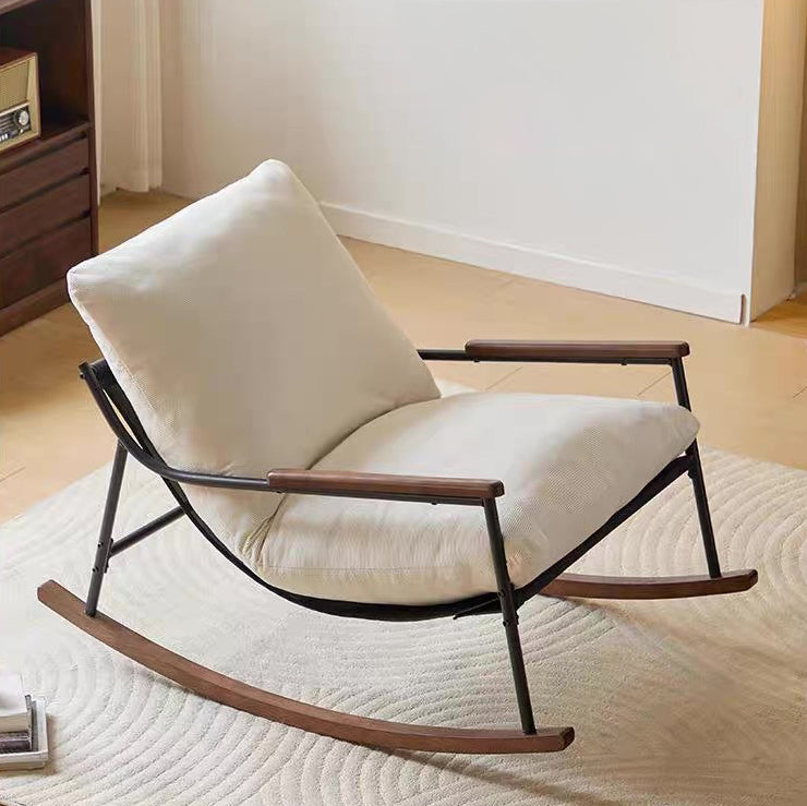 Contemporary Scandinavian Corduroy Metal Solid Wood Curved Square Rocking Chair With Backrest Armrests For Living Room