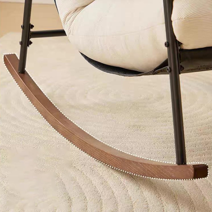 Contemporary Scandinavian Corduroy Metal Solid Wood Curved Square Rocking Chair With Backrest Armrests For Living Room
