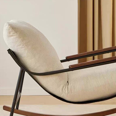 Contemporary Scandinavian Corduroy Metal Solid Wood Curved Square Rocking Chair With Backrest Armrests For Living Room