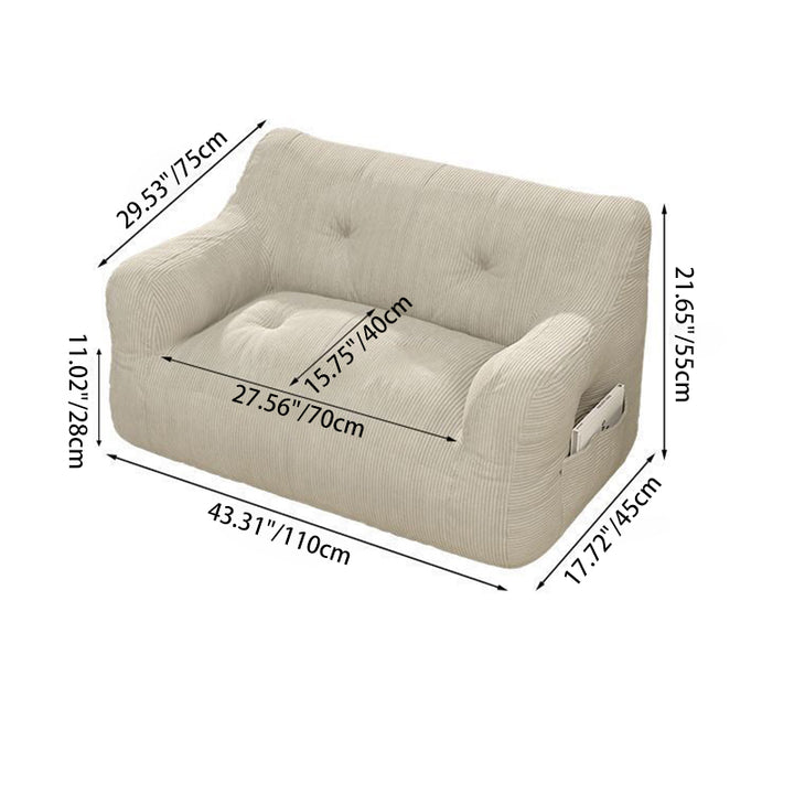 Contemporary Scandinavian Corduroy Rectangular Sofa 2-Seater With Armrest &amp; Backrest For Living Room