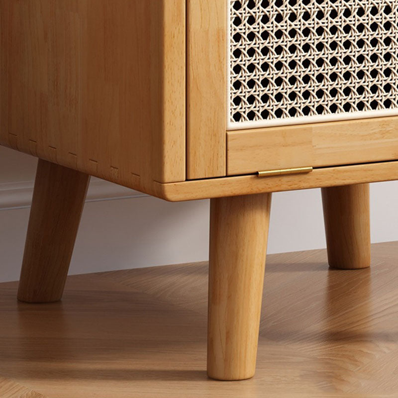 Contemporary Creative Solid Wood Rattan Robot-Shaped Nightstand 2-Drawer For Bedroom