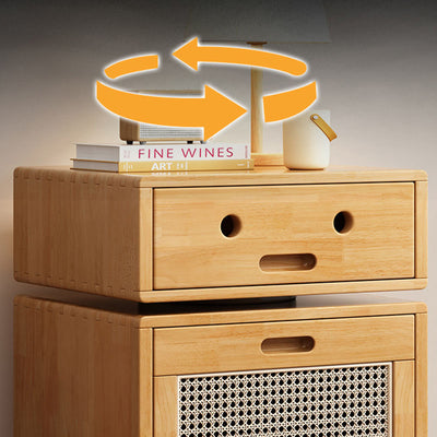 Contemporary Creative Solid Wood Rattan Robot-Shaped Nightstand 2-Drawer For Bedroom