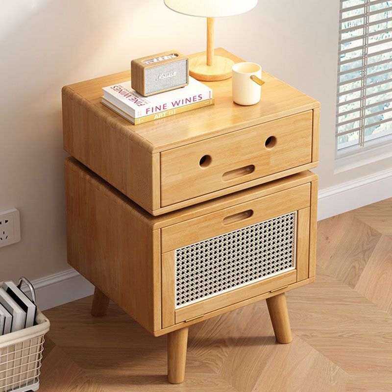 Table de chevet contemporaine et créative en bois massif et rotin, en forme de robot, à 2 tiroirs pour chambre à coucher 
