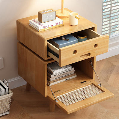 Contemporary Creative Solid Wood Rattan Robot-Shaped Nightstand 2-Drawer For Bedroom