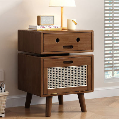 Contemporary Creative Solid Wood Rattan Robot-Shaped Nightstand 2-Drawer For Bedroom