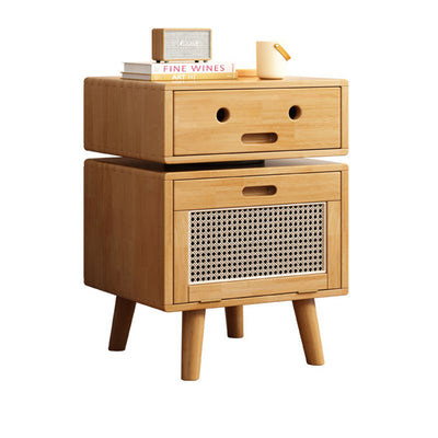 Contemporary Creative Solid Wood Rattan Robot-Shaped Nightstand 2-Drawer For Bedroom