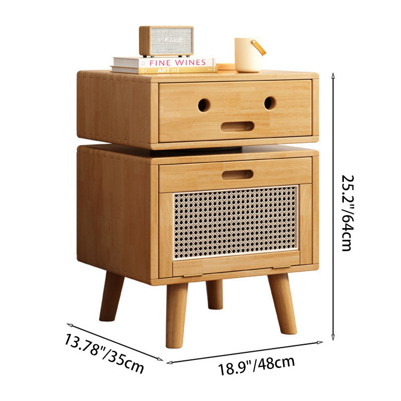 Contemporary Creative Solid Wood Rattan Robot-Shaped Nightstand 2-Drawer For Bedroom