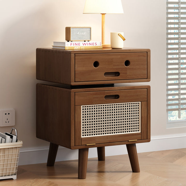 Table de chevet contemporaine et créative en bois massif et rotin, en forme de robot, à 2 tiroirs pour chambre à coucher 