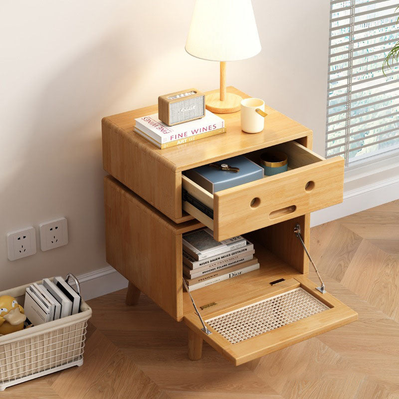Contemporary Creative Solid Wood Rattan Robot-Shaped Nightstand 2-Drawer For Bedroom