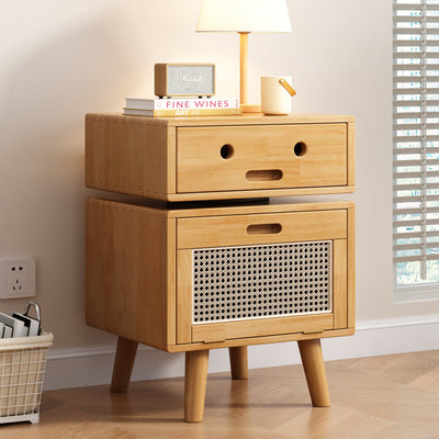 Contemporary Creative Solid Wood Rattan Robot-Shaped Nightstand 2-Drawer For Bedroom