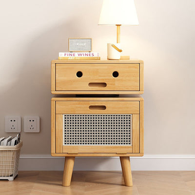 Contemporary Creative Solid Wood Rattan Robot-Shaped Nightstand 2-Drawer For Bedroom