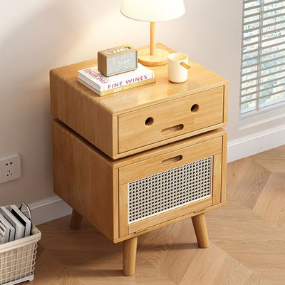 Contemporary Creative Solid Wood Rattan Robot-Shaped Nightstand 2-Drawer For Bedroom