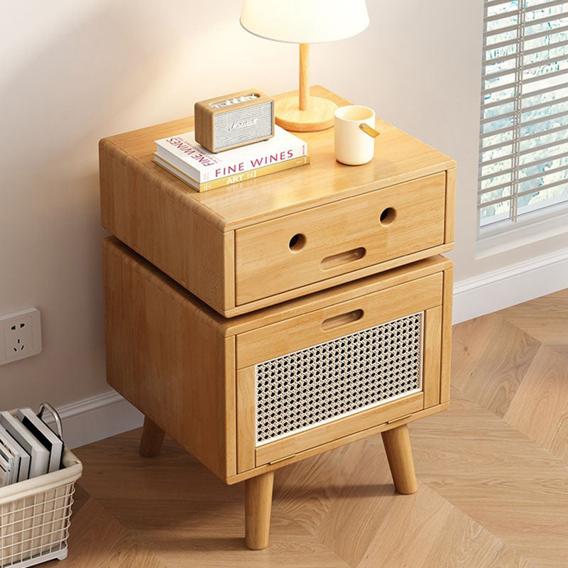 Contemporary Creative Solid Wood Rattan Robot-Shaped Nightstand 2-Drawer For Bedroom