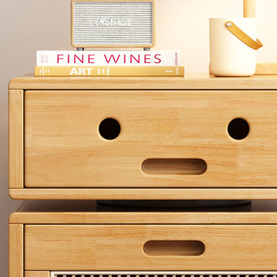 Contemporary Creative Solid Wood Rattan Robot-Shaped Nightstand 2-Drawer For Bedroom