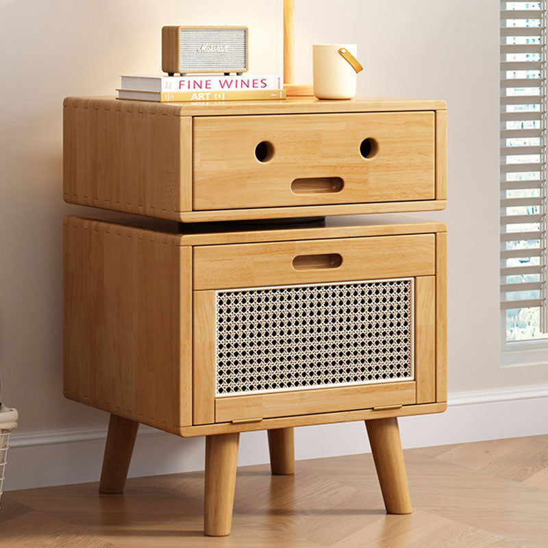 Contemporary Creative Solid Wood Rattan Robot-Shaped Nightstand 2-Drawer For Bedroom