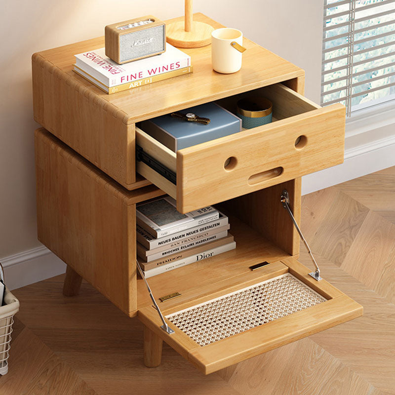 Contemporary Creative Solid Wood Rattan Robot-Shaped Nightstand 2-Drawer For Bedroom