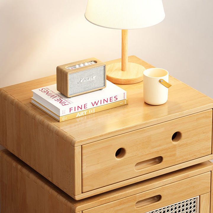 Table de chevet contemporaine et créative en bois massif et rotin, en forme de robot, à 2 tiroirs pour chambre à coucher 