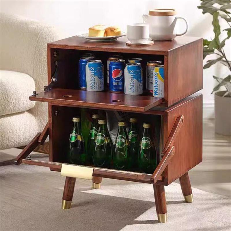 Modern Art Deco Ash Wood Rattan Stainless Steel Robot-Shaped Nightstand 2-Storage For Bedroom