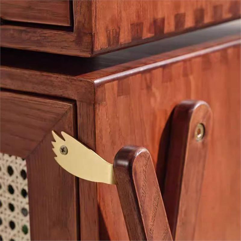 Modern Art Deco Ash Wood Rattan Stainless Steel Robot-Shaped Nightstand 2-Storage For Bedroom