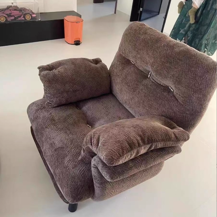 Contemporary Scandinavian Sherpa Solid Wood Curved Rectangle Accent Chair With Armrests Backrest For Living Room