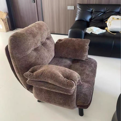 Contemporary Scandinavian Sherpa Solid Wood Curved Rectangle Accent Chair With Armrests Backrest For Living Room