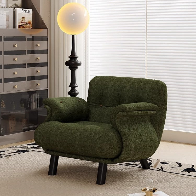 Contemporary Scandinavian Sherpa Solid Wood Curved Rectangle Accent Chair With Armrests Backrest For Living Room