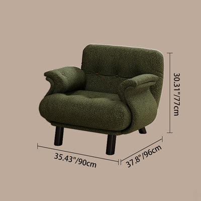 Contemporary Scandinavian Sherpa Solid Wood Curved Rectangle Accent Chair With Armrests Backrest For Living Room