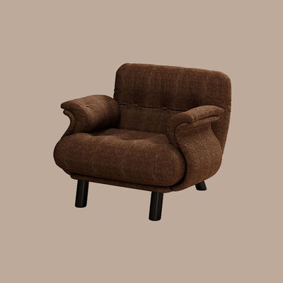 Contemporary Scandinavian Sherpa Solid Wood Curved Rectangle Accent Chair With Armrests Backrest For Living Room