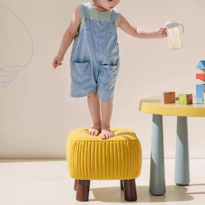 Contemporary Scandinavian Tech Fabric Solid Wood Soap-Shaped Cylinder Low Stool For Living Room