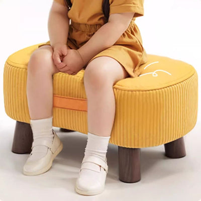 Contemporary Scandinavian Tech Fabric Solid Wood Soap-Shaped Cylinder Low Stool For Living Room