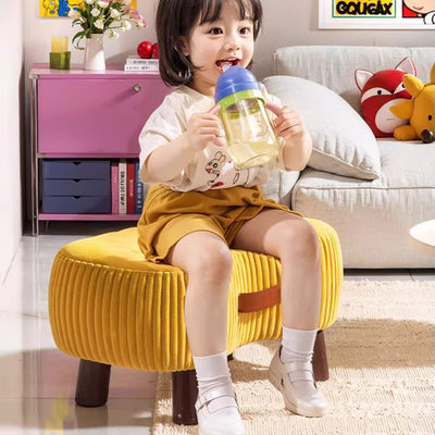 Contemporary Scandinavian Tech Fabric Solid Wood Soap-Shaped Cylinder Low Stool For Living Room