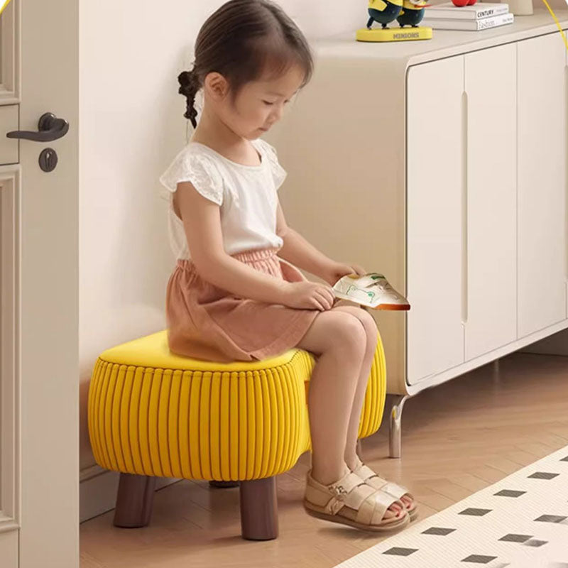 Contemporary Scandinavian Tech Fabric Solid Wood Soap-Shaped Cylinder Low Stool For Living Room