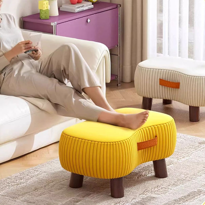 Tabouret bas cylindrique en bois massif de style scandinave contemporain, en tissu technique uni, en forme de savon, pour salon 