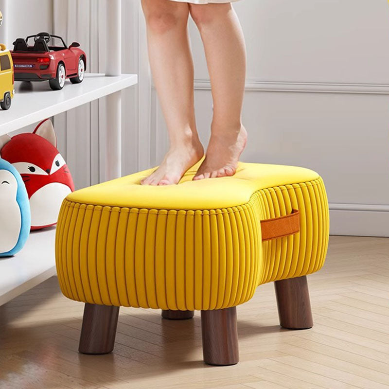 Contemporary Scandinavian Tech Fabric Solid Wood Soap-Shaped Cylinder Low Stool For Living Room