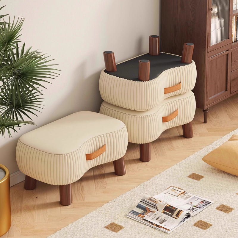 Contemporary Scandinavian Tech Fabric Solid Wood Soap-Shaped Cylinder Low Stool For Living Room