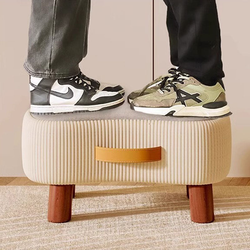 Contemporary Scandinavian Tech Fabric Solid Wood Soap-Shaped Cylinder Low Stool For Living Room