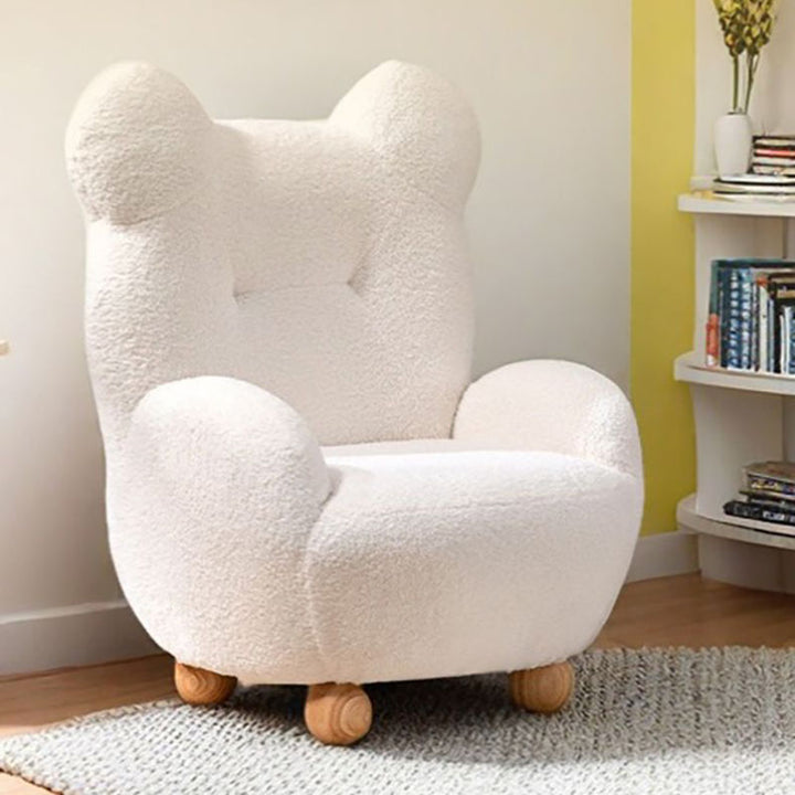 Modern Art Deco Sherpa Fabric Mixed Hardwood Bear-Shaped Accent Chair With Armrests &amp; Backrest For Living Room