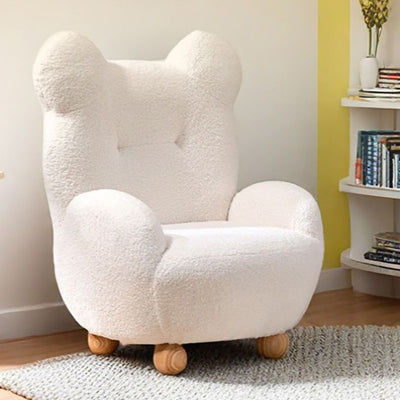Modern Art Deco Lambswool Solid Wood Bear-Shaped Accent Chair With Armrests & Backrest For Living Room