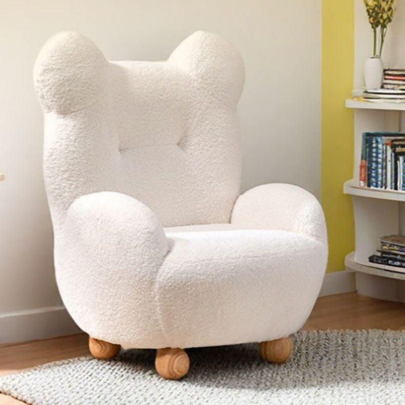 Modern Art Deco Lambswool Solid Wood Bear-Shaped Accent Chair With Armrests & Backrest For Living Room